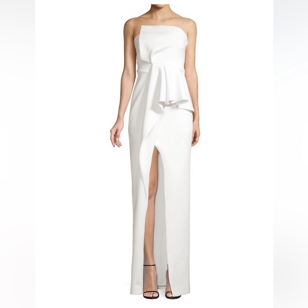 NWT BLACK HALO Jonas Asymmetrical Draped Cream Gown